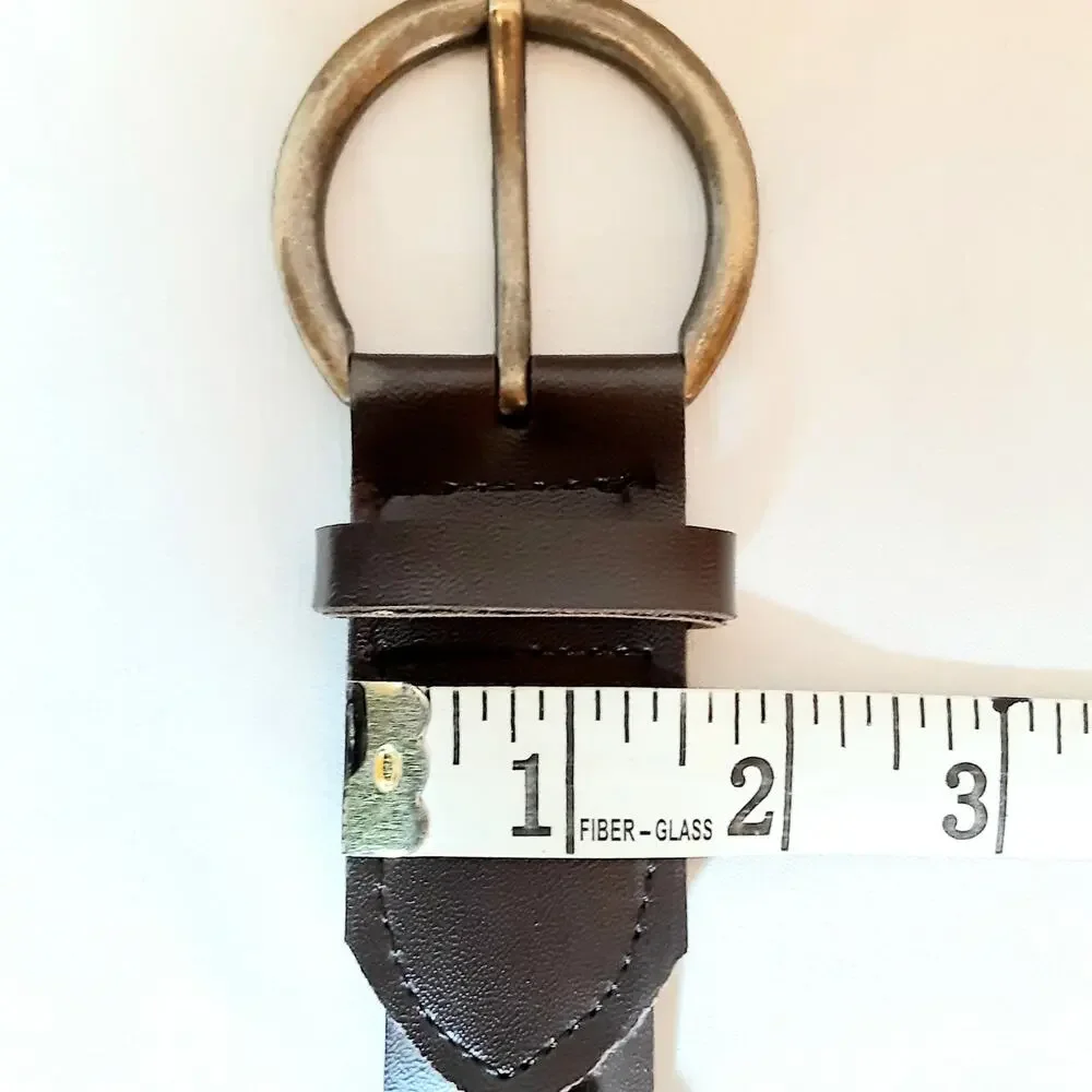 💎Unisex Dark Brown Faux Leather Belt L Antique Brass Rings Multi Strap Design
